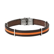 Braceelr homme Elden acier cuir surpiqure marron/orange