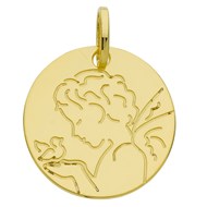 Médaille ange et colombe or jaune profil stylisé
