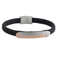 Bracelet Jourdan Alfonso cuir noir acier bicolore