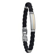 Bracelet Jourdan Bottego cuir noir tress? acier or
