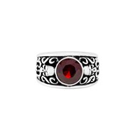 Bague Homme Argent Tête De Mort Quartz Couleur Rubis Solo Skulls