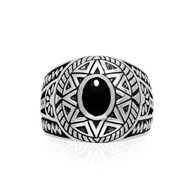Bague soleil ethnique onyx argent.