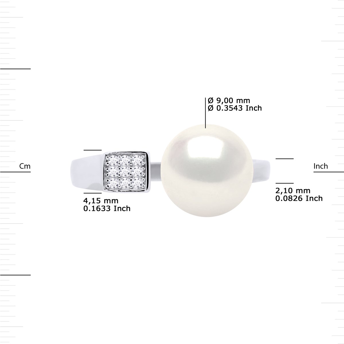 Bague Ajustable Perle d'Eau Douce 9-10 mm Blanche Joaillerie Argent 925 - vue 3