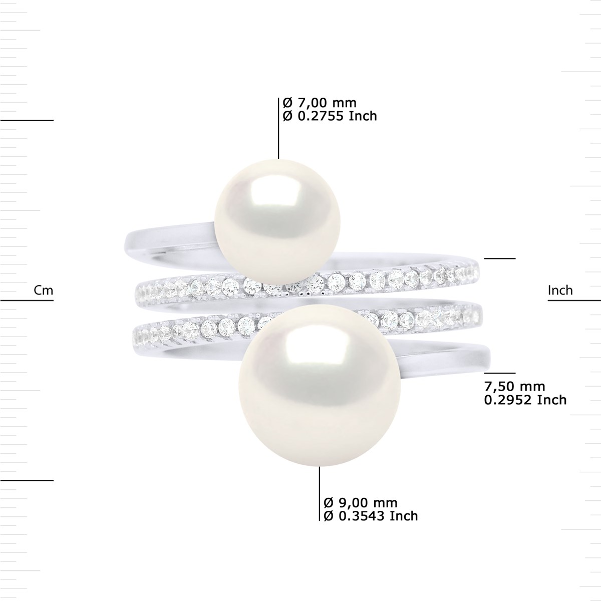 Bague DUO Perles d'Eau Douce 7 et 9 mm Blanches Joaillerie Argent 925 - vue 3