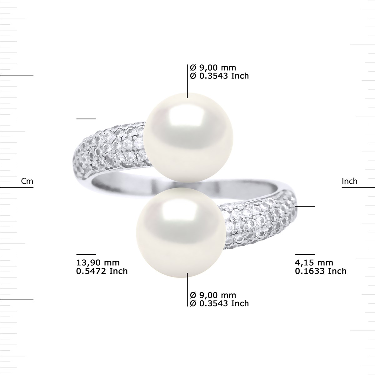 Bague TOI ET MOI 2 Perles d'Eau Douce 9-10 mm Blanches Joaillerie Argent 925 - vue 3