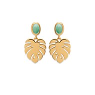 Boucles d'oreilles plaqué or ou argent 'Flora' et pierre aventurine - Bijoux Privés Discovery