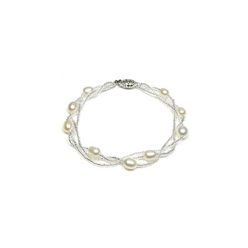 Bracelet Torsadé Femme en Argent 925 et Perles de culture Blanc