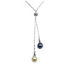 Collier Double Perle Noire et Blanche, orné de cristal de Swarovski et Plaqué Rhodium - vue V1