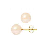 Boucles d'Oreilles Femme Puces Perles de Culture d'eau douce Roses et or jaune 375/1000