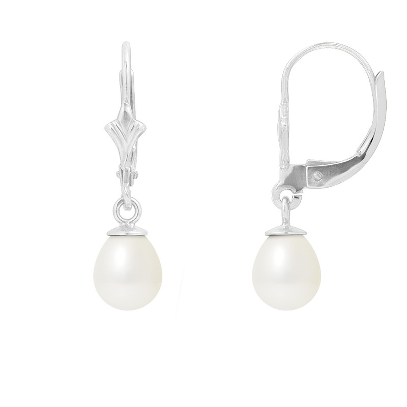 Boucles d'Oreilles Femme Dormeuses Perles de Culture Blanches et or Blanc 375/1000