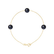 Bracelet Femme 3 Perles de culture d'eau douce Noires AA et Or jaune 750/1000