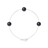 Bracelet Femme 3 Perles de culture d'eau douce Noires AA et Or Blanc 750/1000