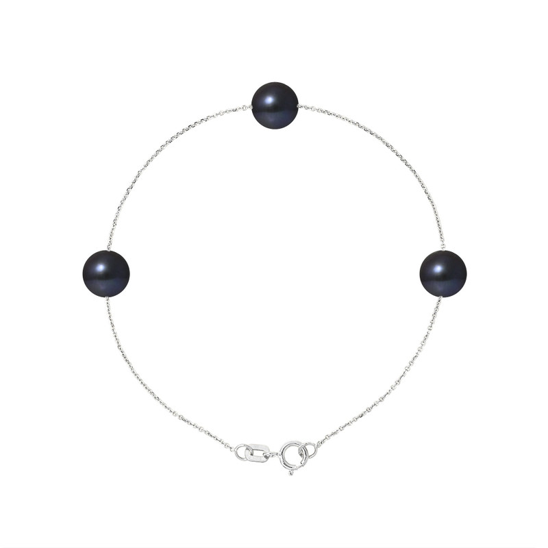 Bracelet Femme 3 Perles de culture d'eau douce Noires AA et Or Blanc 750/1000