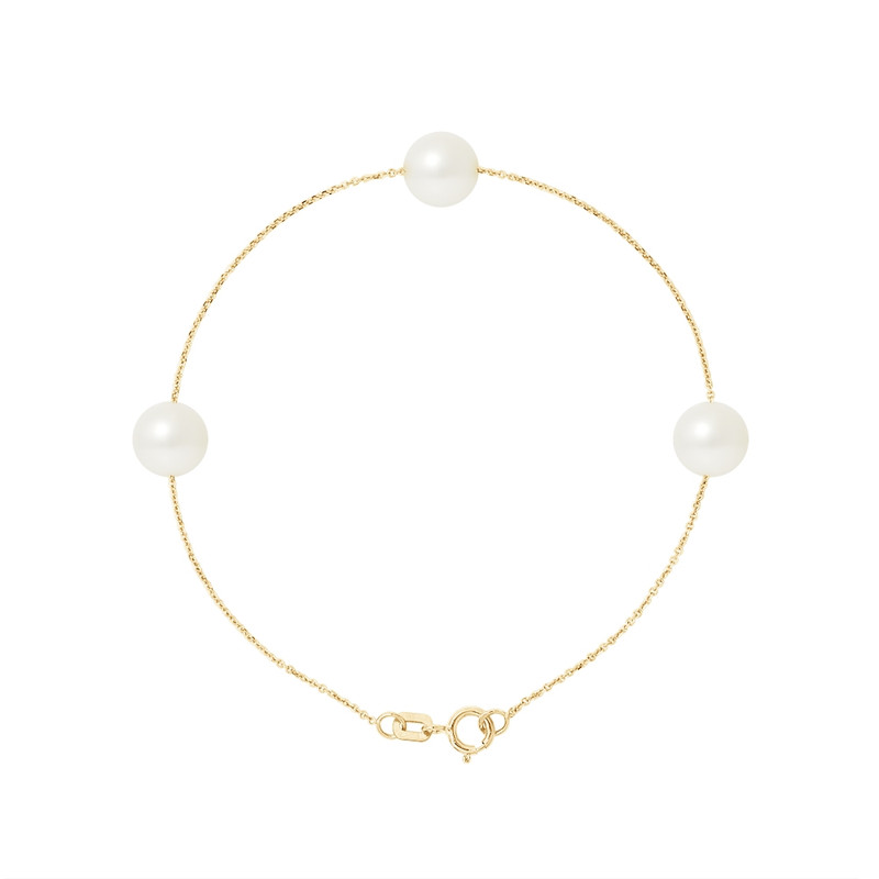 Bracelet Femme 3 Perles de culture d'eau douce Blanches AA et Or jaune 750/1000