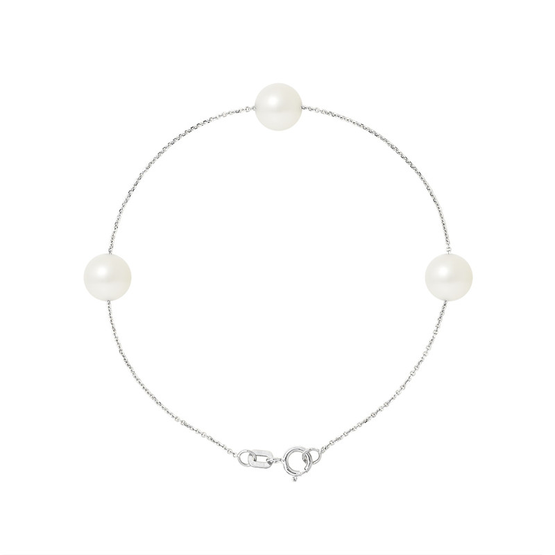 Bracelet Femme 3 Perles de culture d'eau douce Blanches AA et Or Blanc 750/1000