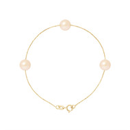 Bracelet Femme 3 Perles de culture d'eau douce Rose Naturel AA et Or jaune 750/1000