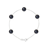 Bracelet Femme 5 Perles de culture d'eau douce Noires AA et Or Blanc 750/1000