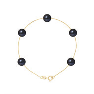 Bracelet Femme 5 Perles de culture d'eau douce Noires AA et Or jaune 750/1000
