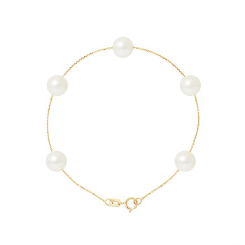 Bracelet Femme 5 Perles de culture d'eau douce Blanches AA et Or jaune 750/1000