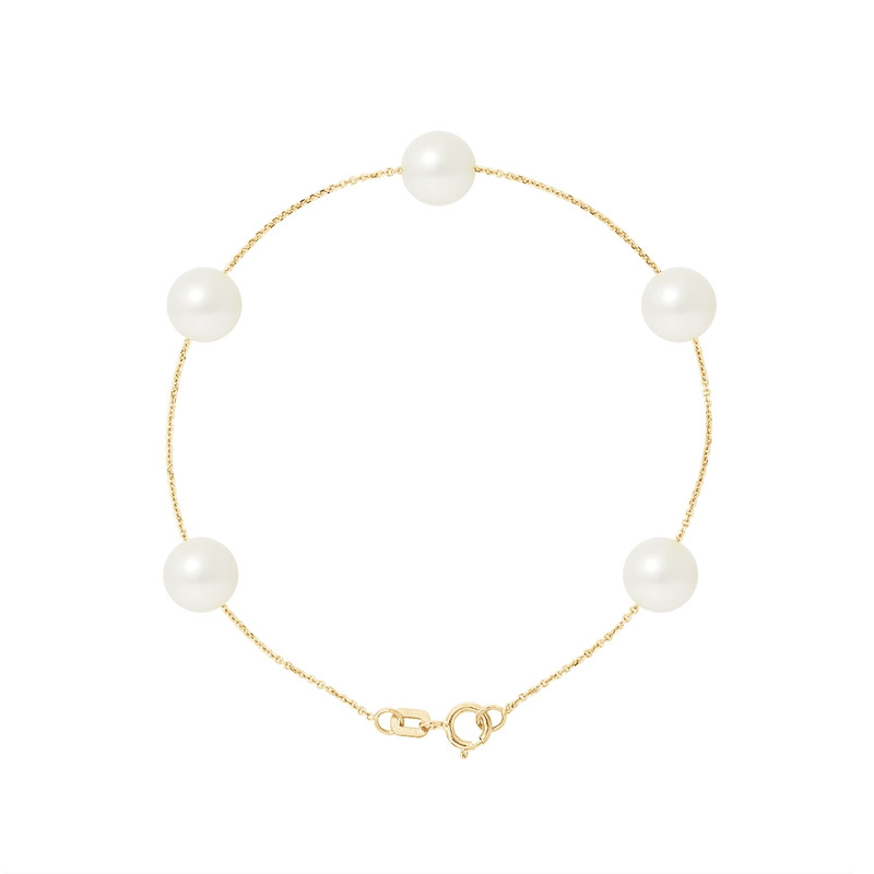 Bracelet Femme 5 Perles de culture d'eau douce Blanches AA et Or jaune 750/1000