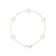 Bracelet Femme 5 Perles de culture d'eau douce Blanches AA et Or Blanc 750/1000