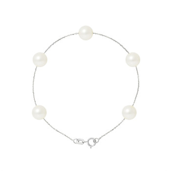 Bracelet Femme 5 Perles de culture d'eau douce Blanches AA et Or Blanc 750/1000