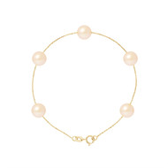 Bracelet Femme 5 Perles de culture d'eau douce Rose Naturel AA et Or jaune 750/1000