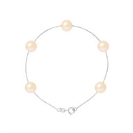 Bracelet Femme 5 Perles de culture d'eau douce Rose Naturel AA et Or Blanc 750/1000