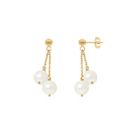 Boucles d'Oreilles Femme Pendantes Double Perles de Culture Blanche et or jaune 750/1000