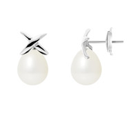 Boucles d'Oreilles Femme Perles de Culture Blanches et or blanc 750/1000
