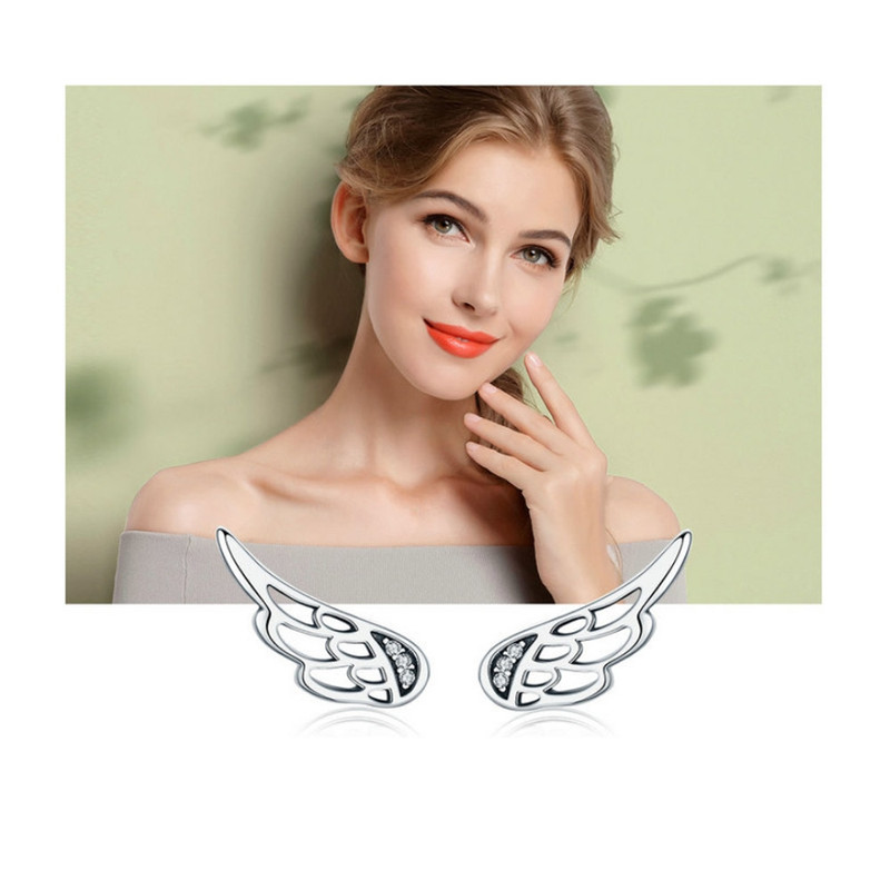 Boucles d'oreilles Femme Ailes orné de Cristal de Swarovski Blanc et Argent 925 - vue 4