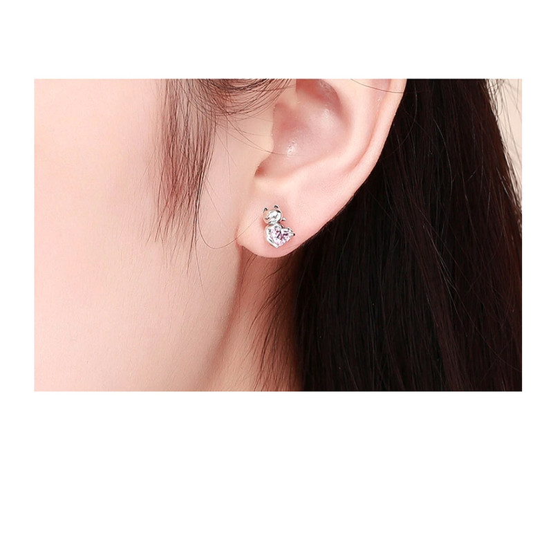 Boucles d'oreilles Femme Chat orné de Cristal de Swarovski Rose et Argent 925 - vue 3