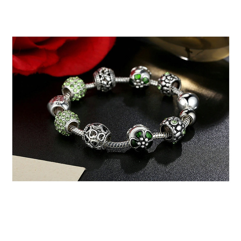 Bracelet Femme Charm's Coeur orné de cristal de Swarovski Vert et plaqué Argent - vue 2
