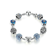 Bracelet Femme Charm's Coeur et Cristal de Swarovski Bleu et plaqué Argent