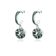 Boucles d'oreilles pendantes Femme Arbre de Vie orné de Cristal de Swarovski Vert et Argent 925