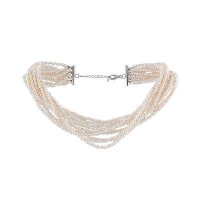 Collier Femme Ras-du-cou 12 rangs Perles de culture d'eau douce blanches et Argent 925/1000 - vue V1