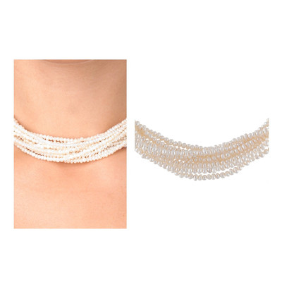 Collier Femme Ras-du-cou 12 rangs Perles de culture d'eau douce blanches et Argent 925/1000 - vue V3