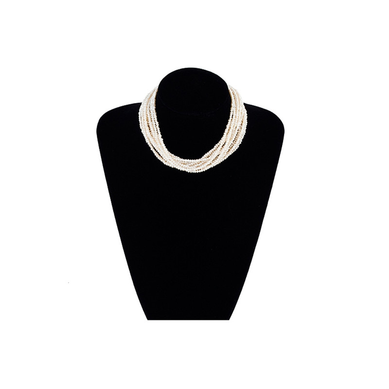 Collier Femme Ras-du-cou 12 rangs Perles de culture d'eau douce blanches et Argent 925/1000 - vue V4