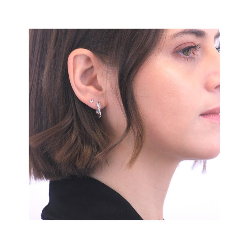 Boucles d'oreilles Criss - Argenté et Cristal - vue 2