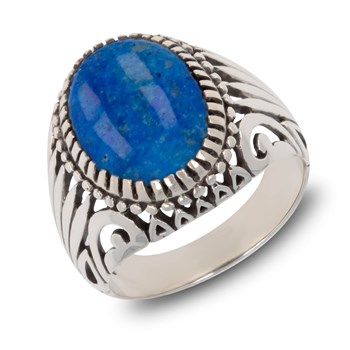 Bague Chevalière Homme  en Argent Vieilli et Pierre de Lapis Lazuli | Bijou Unique | Aden