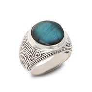Bague créateur faite à la main Pierre Labradorite bleue Argent massif effet vieilli bague biker