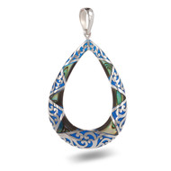 Pendentif nacre abalone naturelle et dentelles d'argent 925-Millième rhodié