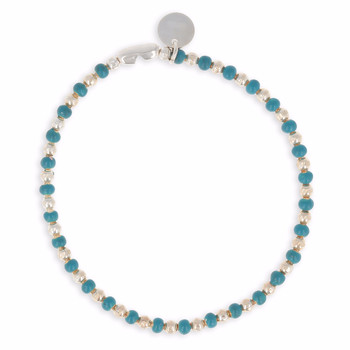 Bracelet arg.925 boules argent rhodié et boules argent émaillé bleu alternés