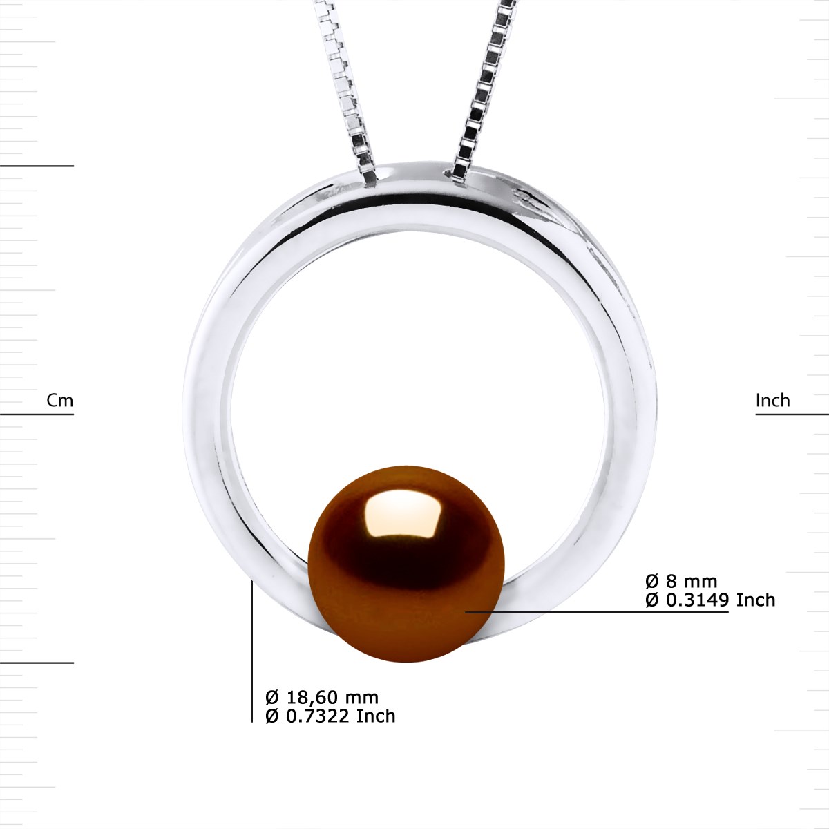 Collier CERCLE Perle d'Eau Douce Ronde 8-9 mm Chocolat Argent 925 - vue 3
