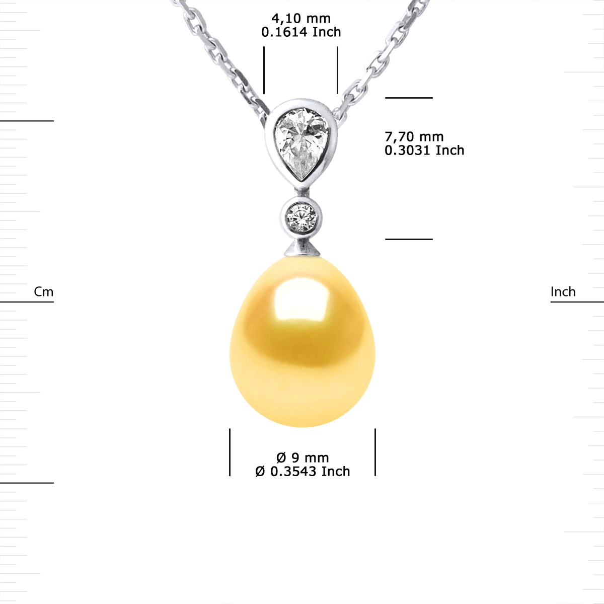 Collier GOUTTE Perle d'Eau Douce 9-10 mm Dorée Joaillerie Argent 925 - vue 3