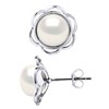 Clous d'Oreilles FLEUR Perles d'Eau Douce Boutons 8-9 mm Blanches Argent 925 - vue V1