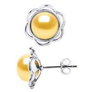 Clous d'Oreilles FLEUR Perles d'Eau Douce Boutons 8-9 mm Dorées Argent 925