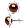 Clous d'Oreilles FLEUR Perles d'Eau Douce Boutons 8-9 mm Chocolat Argent 925 - vue V1