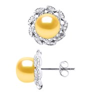 Clous d'Oreilles FLEUR Perles d'Eau Douce Boutons 8-9 mm Dorées Joaillerie Argent 925