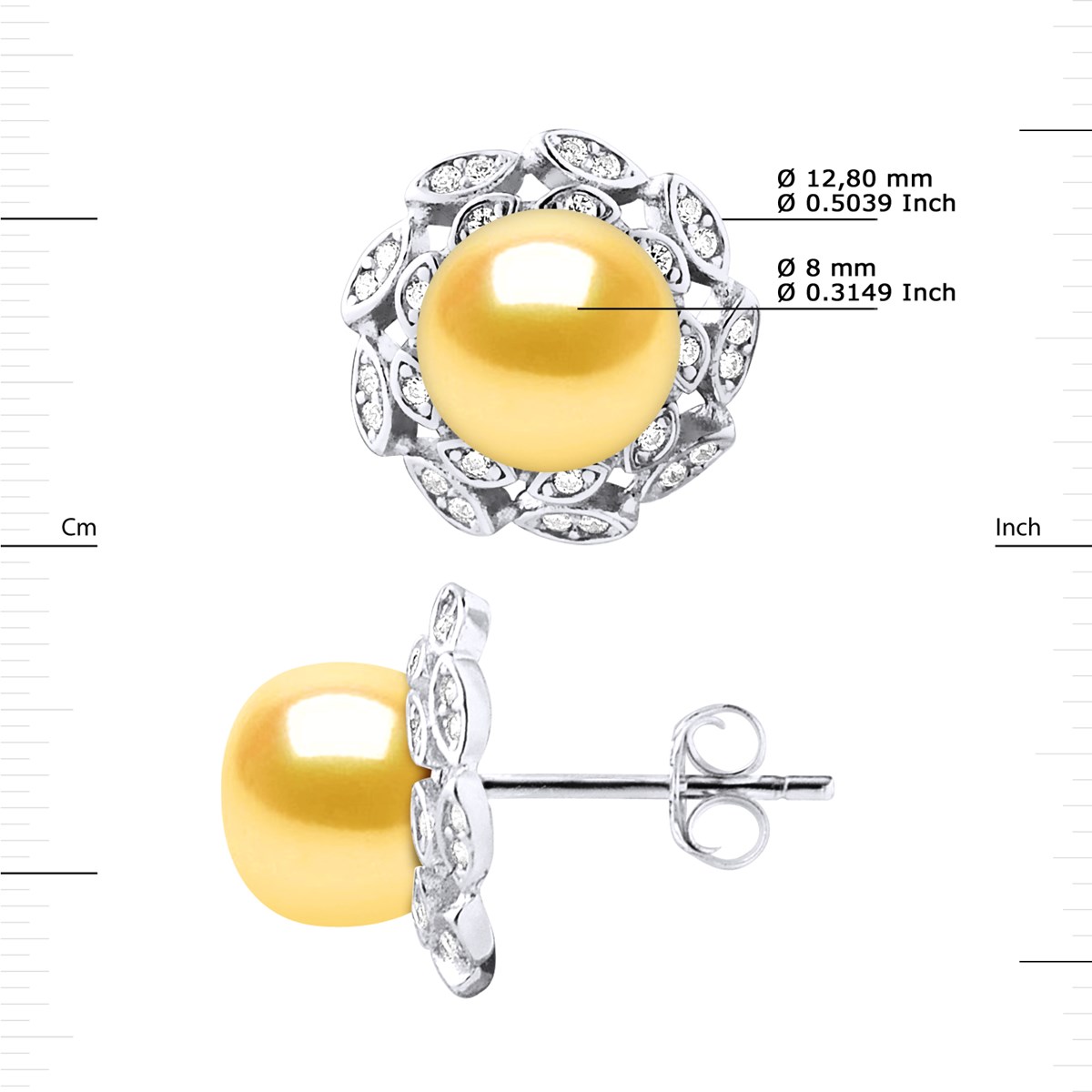 Clous d'Oreilles FLEUR Perles d'Eau Douce Boutons 8-9 mm Dorées Joaillerie Argent 925 - vue 3